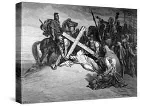 Jesus Reaches the Top of Calvary, Engraving, 19th Century-null-Stretched Canvas