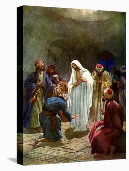 Jesus shows the disciples his wounds - Bible-William Brassey Hole-Stretched Canvas