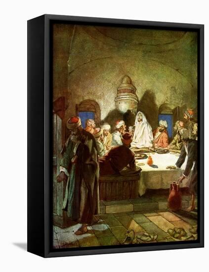 Jesus tells his disciples that he will be betrayed - Bible-William Brassey Hole-Framed Stretched Canvas