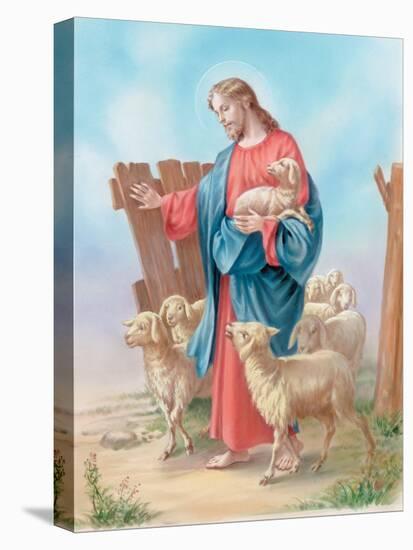 Jesus with a Herd of Sheep, Shepherd-Christo Monti-Stretched Canvas
