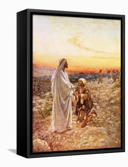 Jesus Withe the One Leper Who Returned to Give Thanks-William Brassey Hole-Framed Stretched Canvas