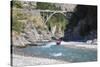 Jet boat on the Shotover River below the Edith Cavell Bridge, Queenstown, Queenstown-Lakes district-Ruth Tomlinson-Stretched Canvas