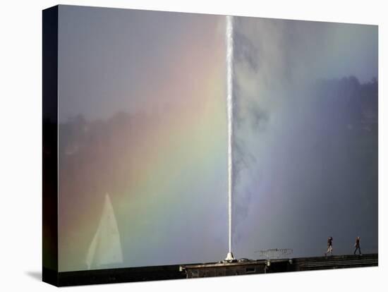 Jet D'Eau as the Fountain' sWater Droplets Form a Rainbow, on the Shore of Lake Leman, Switzerland-null-Stretched Canvas