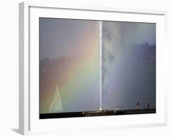 Jet D'Eau as the Fountain' sWater Droplets Form a Rainbow, on the Shore of Lake Leman, Switzerland-null-Framed Photographic Print