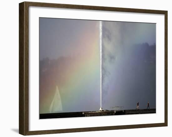 Jet D'Eau as the Fountain' sWater Droplets Form a Rainbow, on the Shore of Lake Leman, Switzerland-null-Framed Photographic Print