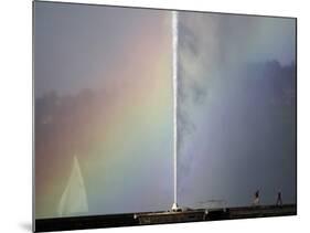 Jet D'Eau as the Fountain' sWater Droplets Form a Rainbow, on the Shore of Lake Leman, Switzerland-null-Mounted Photographic Print