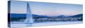 Jet D'Eau on Lake Geneva, Mont Blanc in the Distance, Geneva, Switzerland-Jon Arnold-Stretched Canvas