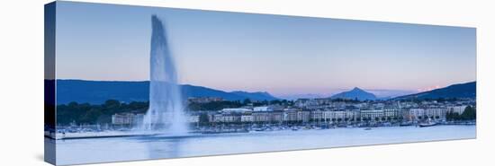 Jet D'Eau on Lake Geneva, Mont Blanc in the Distance, Geneva, Switzerland-Jon Arnold-Stretched Canvas