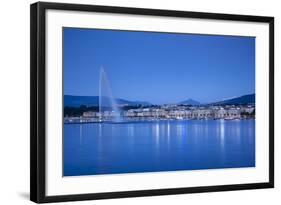 Jet D'Eau on Lake Geneva, Mont Blanc in the Distance, Geneva, Switzerland-Jon Arnold-Framed Photographic Print