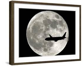 Jet Plane Passes in Front of the Full Moon Above Surfside, Florida-null-Framed Photographic Print