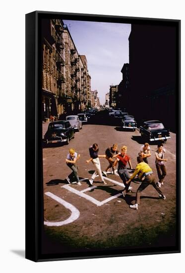 Jets' Dance on Busy Street in Scene from West Side Story-Gjon Mili-Framed Stretched Canvas