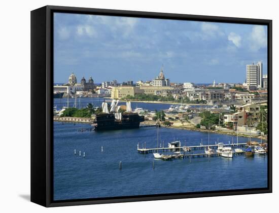Jetties, Harbour and Skyline of the City of Cartagena in Colombia, South America-Ken Gillham-Framed Stretched Canvas