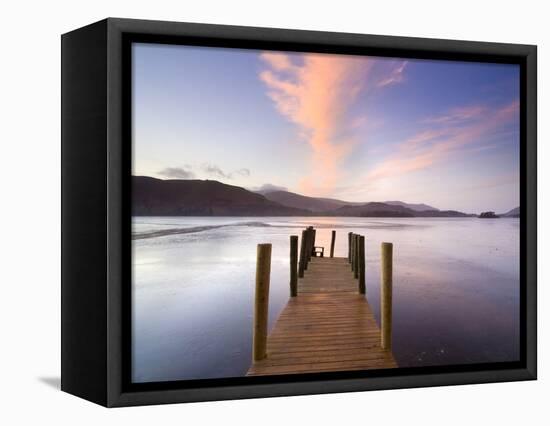 Jetty and Derwentwater at Sunset, Near Keswick, Lake District National Park, Cumbria, England, Uk-Lee Frost-Framed Stretched Canvas