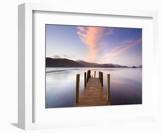 Jetty and Derwentwater at Sunset, Near Keswick, Lake District National Park, Cumbria, England, Uk-Lee Frost-Framed Photographic Print