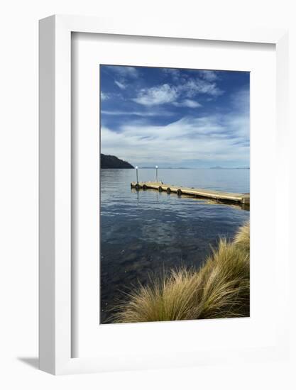 Jetty and Lake Taupo, Braxmere, Tokaanu, near Turangi, North Island, New Zealand-David Wall-Framed Photographic Print