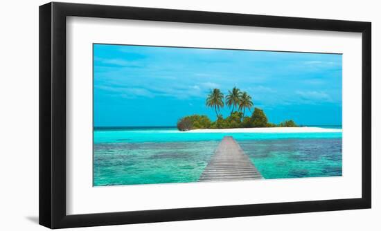 Jetty and Maldivian island-Pangea Images-Framed Art Print