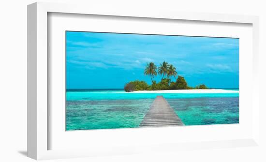 Jetty and Maldivian island-Pangea Images-Framed Art Print