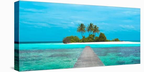 Jetty and Maldivian island-Pangea Images-Stretched Canvas