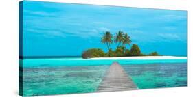 Jetty and Maldivian island-Pangea Images-Stretched Canvas