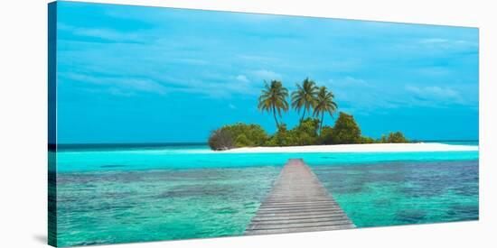 Jetty and Maldivian island-Pangea Images-Stretched Canvas