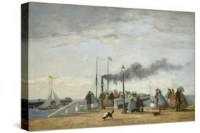 Jetty and Wharf at Trouville, 1863-Eugene Louis Boudin-Stretched Canvas