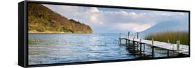 Jetty in a Lake with a Mountain Range in the Background, Lake Atitlan, San Marcos-null-Framed Stretched Canvas