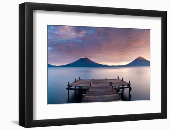 Jetty in a lake with a mountain range in the background, Lake Atitlan, Santa Cruz La Laguna, Wes...-null-Framed Photographic Print