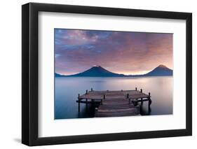 Jetty in a lake with a mountain range in the background, Lake Atitlan, Santa Cruz La Laguna, Wes...-null-Framed Photographic Print