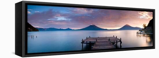 Jetty in a Lake with a Mountain Range in the Background, Lake Atitlan, Santa Cruz La Laguna-null-Framed Stretched Canvas