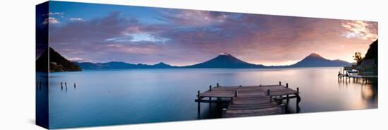 Jetty in a Lake with a Mountain Range in the Background, Lake Atitlan, Santa Cruz La Laguna-null-Stretched Canvas