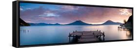 Jetty in a Lake with a Mountain Range in the Background, Lake Atitlan, Santa Cruz La Laguna-null-Framed Stretched Canvas