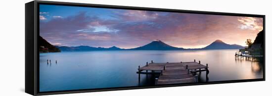 Jetty in a Lake with a Mountain Range in the Background, Lake Atitlan, Santa Cruz La Laguna-null-Framed Stretched Canvas