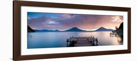 Jetty in a Lake with a Mountain Range in the Background, Lake Atitlan, Santa Cruz La Laguna-null-Framed Premium Photographic Print