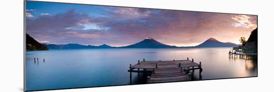 Jetty in a Lake with a Mountain Range in the Background, Lake Atitlan, Santa Cruz La Laguna-null-Mounted Premium Photographic Print