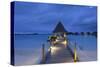 Jetty of Intercontinental Bora Bora Le Moana Resort at Dusk, Bora Bora, Society Islands-Ian Trower-Stretched Canvas