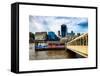 Jetty of The River Thames View with the 20 Fenchurch Street Building (The Walkie-Talkie) - London-Philippe Hugonnard-Framed Stretched Canvas