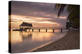 Jetty on Leleuvia Island at Sunset, Lomaiviti Islands, Fiji, South Pacific, Pacific-Ian Trower-Stretched Canvas