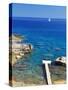 Jetty on the Beach and Boat, Rhodes, Dodecanese, Greek Islands, Greece, Europe-Sakis Papadopoulos-Stretched Canvas