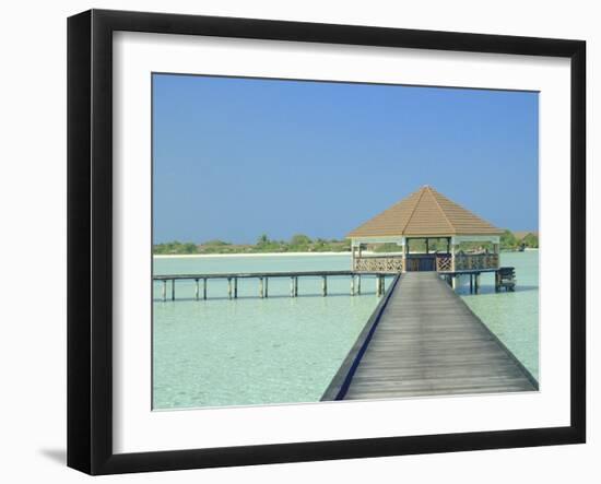 Jetty on the Island of Digofinolu in the Maldive Islands, Indian Ocean-Fraser Hall-Framed Photographic Print