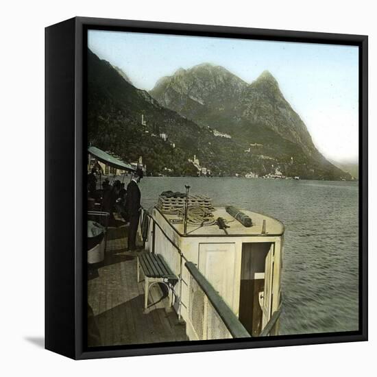 Jetty on the Italian Shores of Lake Lugano, Circa 1890-Leon, Levy et Fils-Framed Stretched Canvas