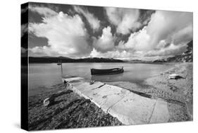 Jetty on Urr Water with boat, Kippford, Dalbeattie, Dumfries and Galloway-Stuart Black-Stretched Canvas