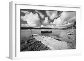 Jetty on Urr Water with boat, Kippford, Dalbeattie, Dumfries and Galloway-Stuart Black-Framed Photographic Print