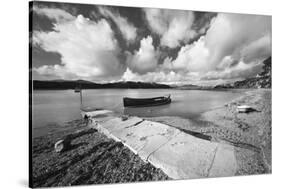 Jetty on Urr Water with boat, Kippford, Dalbeattie, Dumfries and Galloway-Stuart Black-Stretched Canvas