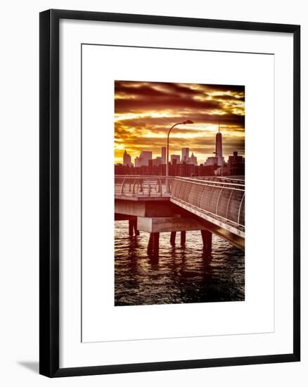 Jetty View with NYC and One World Trade Center (1WTC) at Red Sunset-Philippe Hugonnard-Framed Art Print