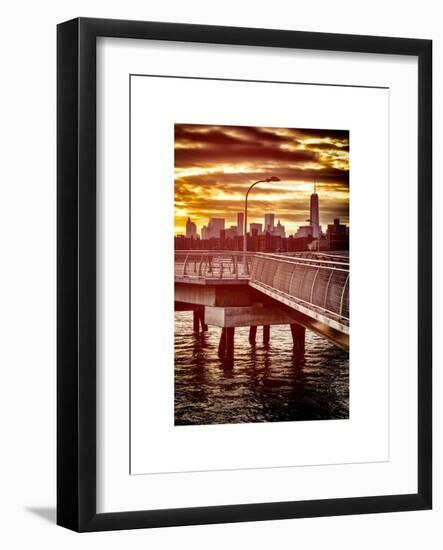 Jetty View with NYC and One World Trade Center (1WTC) at Red Sunset-Philippe Hugonnard-Framed Art Print