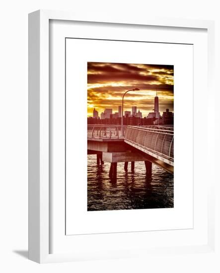 Jetty View with NYC and One World Trade Center (1WTC) at Red Sunset-Philippe Hugonnard-Framed Art Print