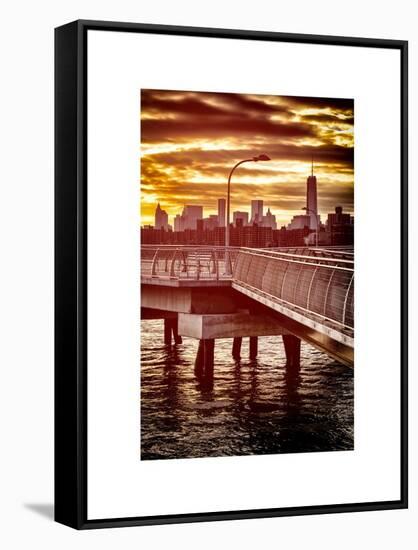 Jetty View with NYC and One World Trade Center (1WTC) at Red Sunset-Philippe Hugonnard-Framed Stretched Canvas