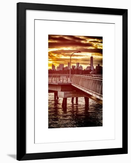 Jetty View with NYC and One World Trade Center (1WTC) at Red Sunset-Philippe Hugonnard-Framed Art Print