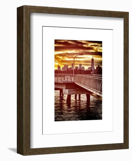 Jetty View with NYC and One World Trade Center (1WTC) at Red Sunset-Philippe Hugonnard-Framed Art Print