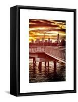 Jetty View with NYC and One World Trade Center (1WTC) at Red Sunset-Philippe Hugonnard-Framed Stretched Canvas